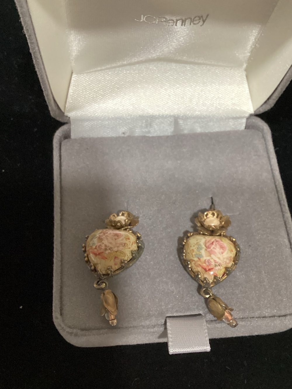 Michal Negrin Gold-Tone Heart Drop Earrings with Pink and Cream Floral Details
